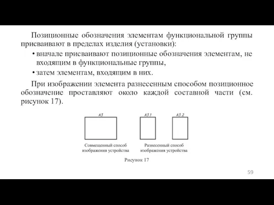 Позиционные обозначения элементам функциональной группы присваивают в пределах изделия (установки): вначале присваивают