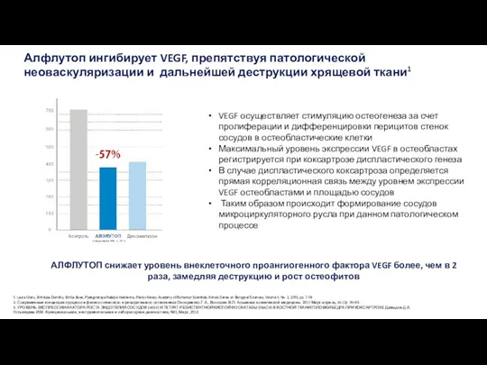 Алфлутоп ингибирует VEGF, препятствуя патологической неоваскуляризации и дальнейшей деструкции хрящевой ткани1 АЛФЛУТОП