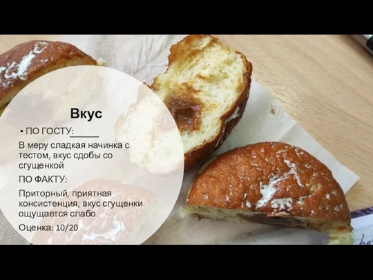 Вкус ПО ГОСТУ: В меру сладкая начинка с тестом, вкус сдобы со