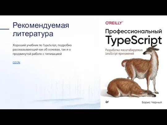 Рекомендуемая литература Хороший учебник по TypeScript, подробно рассказывающий как об основах, так