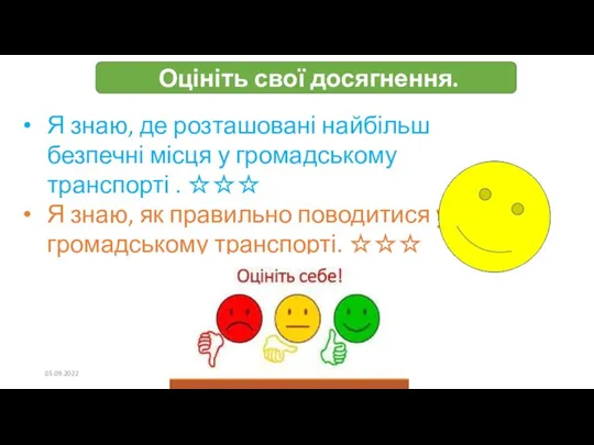 Оцініть свої досягнення. 05.09.2022 Я знаю, де розташовані найбільш безпечні місця у