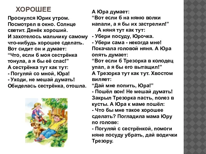 Проснулся Юрик утром. Посмотрел в окно. Солнце светит. Денёк хороший. И захотелось