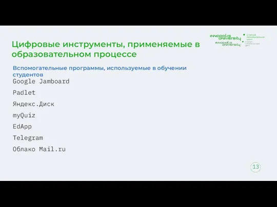 Цифровые инструменты, применяемые в образовательном процессе Вспомогательные программы, используемые в обучении студентов