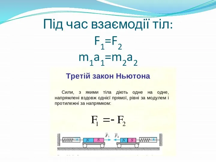 Під час взаємодії тіл: F1=F2 m1a1=m2a2