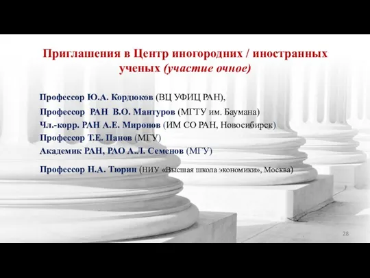 Приглашения в Центр иногородних / иностранных ученых (участие очное) Профессор Ю.А. Кордюков
