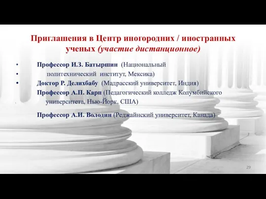 Приглашения в Центр иногородних / иностранных ученых (участие дистанционное) Профессор И.З. Батыршин