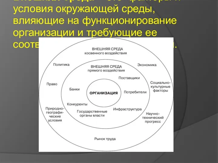 Внешняя среда - это факторы и условия окружающей среды, влияющие на функционирование