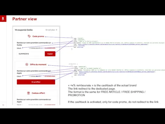 Partner view « +x% remboursés » is the cashback of the actual