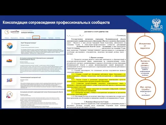 Консолидация сопровождения профессиональных сообществ Мун. метод. службы: информируют и вовлекают Выход на