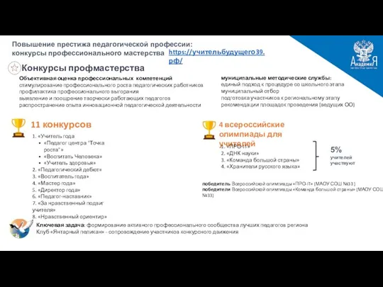 Повышение престижа педагогической профессии: конкурсы профессионального мастерства Конкурсы профмастерства Объективная оценка профессиональных