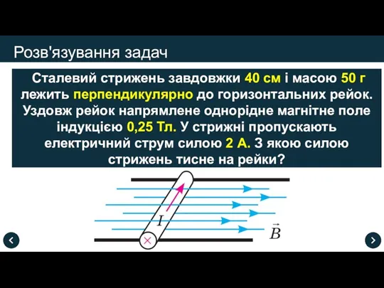 Розв'язування задач Сталевий стрижень завдовжки 40 см і масою 50 г лежить