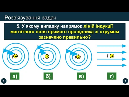 Розв'язування задач 5. У якому випадку напрямок ліній індукції магнітного поля прямого