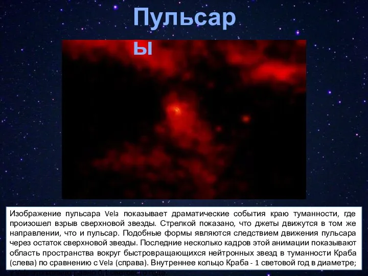 Пульсары Изображение пульсара Vela показывает драматические события краю туманности, где произошел взрыв