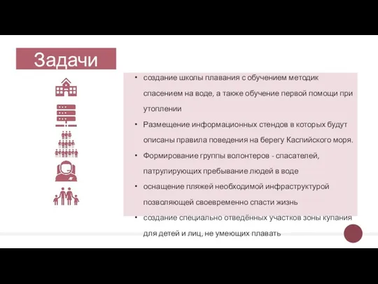 создание школы плавания с обучением методик спасением на воде, а также обучение