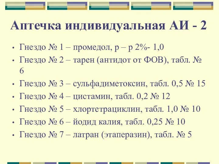 Аптечка индивидуальная АИ - 2 Гнездо № 1 – промедол, р –