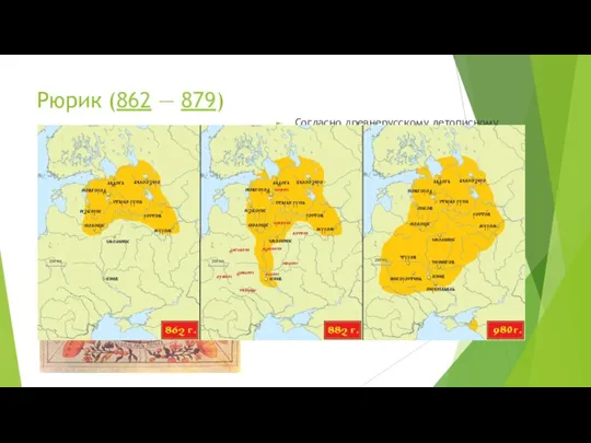 Рюрик (862 — 879) Согласно древнерусскому летописному своду XII века, «Повести временных