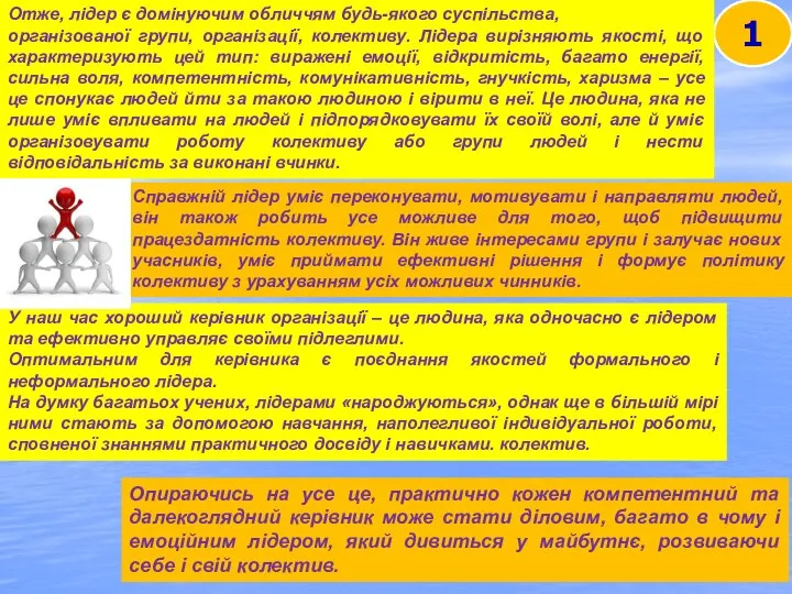 1 У наш час хороший керівник організації – це людина, яка одночасно