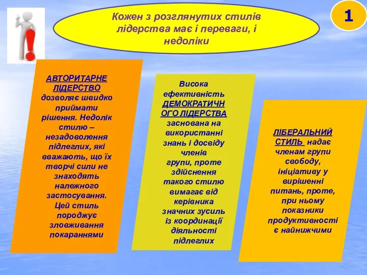 1 Кожен з розглянутих стилів лідерства має і переваги, і недоліки АВТОРИТАРНЕ