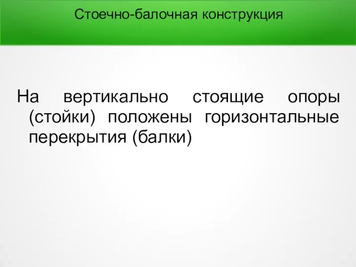 На вертикально стоящие опоры (стойки) положены горизонтальные перекрытия (балки) Стоечно-балочная конструкция