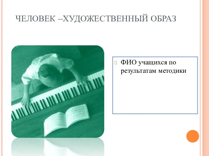 ЧЕЛОВЕК –ХУДОЖЕСТВЕННЫЙ ОБРАЗ ФИО учащихся по результатам методики