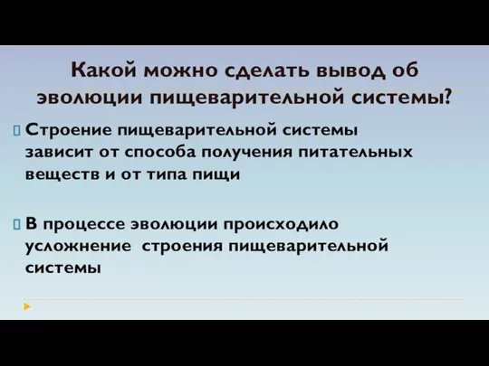 Какой можно сделать вывод об эволюции пищеварительной системы? Строение пищеварительной системы зависит