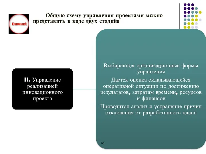 Общую схему управления проектами можно представить в виде двух стадий: