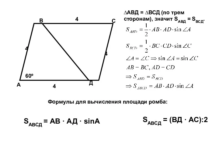 А В С Д 60º 4 4 4 4 SАВСД = АВ