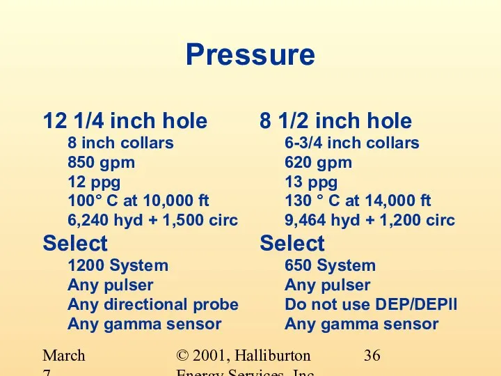 © 2001, Halliburton Energy Services, Inc. March 7, 2001 Pressure 12 1/4