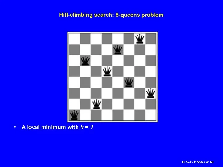 Hill-climbing search: 8-queens problem A local minimum with h = 1