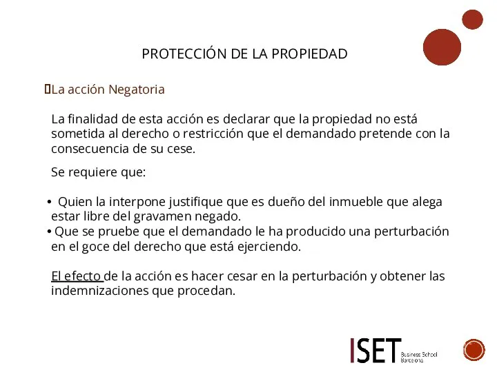 PROTECCIÓN DE LA PROPIEDAD La acción Negatoria La finalidad de esta acción