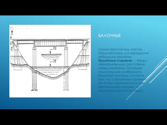 БАЛОЧНЫЕ самый простой вид мостов. Предназначены для перекрытия небольших пролётов. Пролётные строения