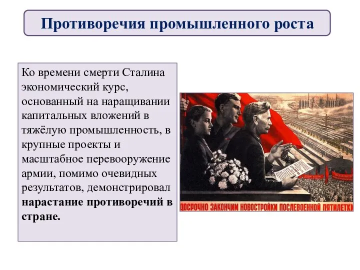 Ко времени смерти Сталина экономический курс, основанный на наращивании капитальных вложений в