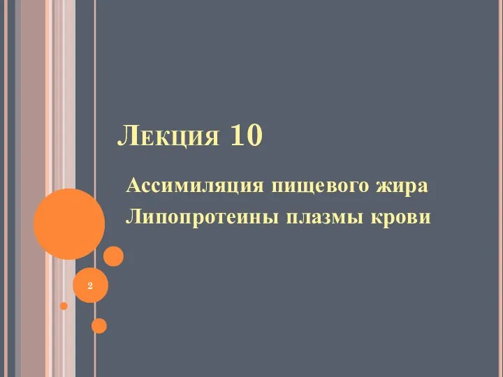 Лекция 10 Ассимиляция пищевого жира Липопротеины плазмы крови