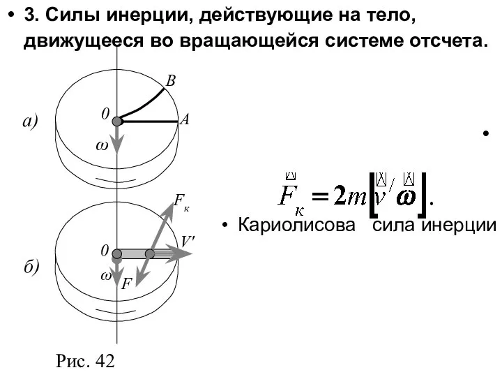 3. Силы инерции, действующие на тело, движущееся во вращающейся системе отсчета. Кариолисова сила инерции