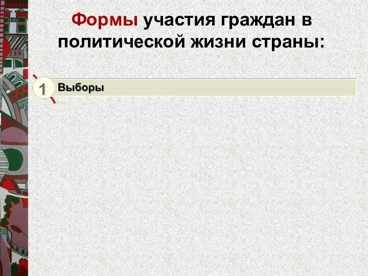 Формы участия граждан в политической жизни страны: 1 4 3 2 6 5 7