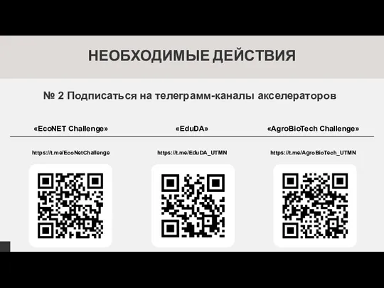 НЕОБХОДИМЫЕ ДЕЙСТВИЯ № 2 Подписаться на телеграмм-каналы акселераторов