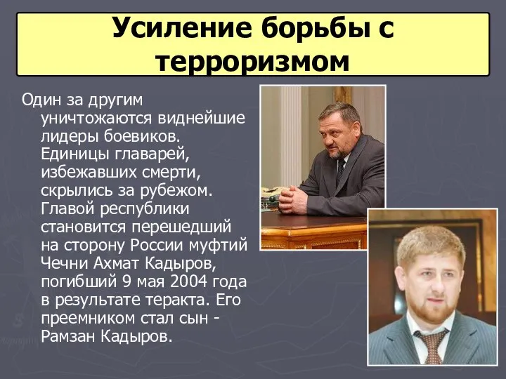 Усиление борьбы с терроризмом Один за другим уничтожаются виднейшие лидеры боевиков. Единицы