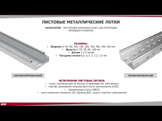 ЛИСТОВЫЕ МЕТАЛЛИЧЕСКИЕ ЛОТКИ НАЗНАЧЕНИЕ - ПОСТРОЕНИЕ КАБЕЛЬНЫХ ТРАСС ДЛЯ ПРОКЛАДКИ ПРОВОДОВ И