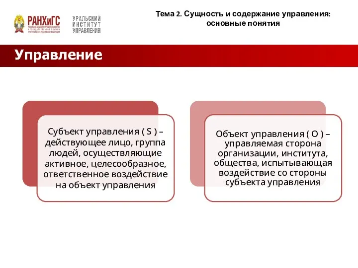 Управление Тема 2. Сущность и содержание управления: основные понятия