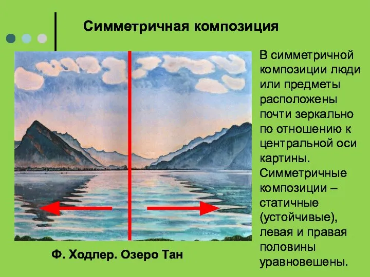 Ф. Ходлер. Озеро Тан В симметричной композиции люди или предметы расположены почти