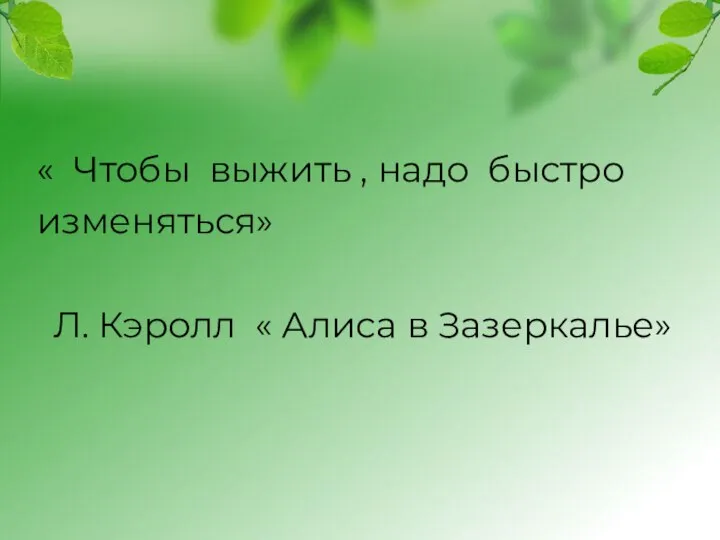 « Чтобы выжить , надо быстро изменяться» Л. Кэролл « Алиса в Зазеркалье»