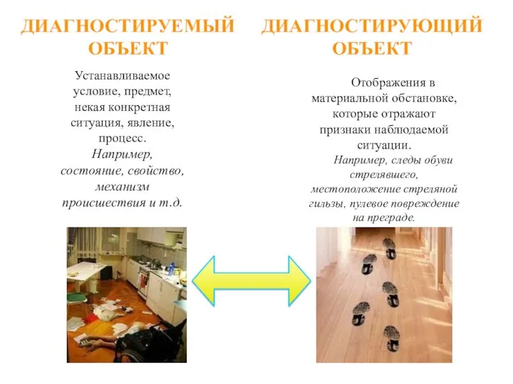 ДИАГНОСТИРУЕМЫЙ ОБЪЕКТ Отображения в материальной обстановке, которые отражают признаки наблюдаемой ситуации. Например,