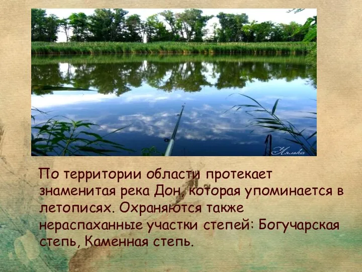 По территории области протекает знаменитая река Дон, которая упоминается в летописях. Охраняются