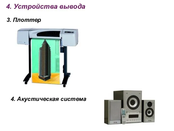 4. Устройства вывода 3. Плоттер 4. Акустическая система