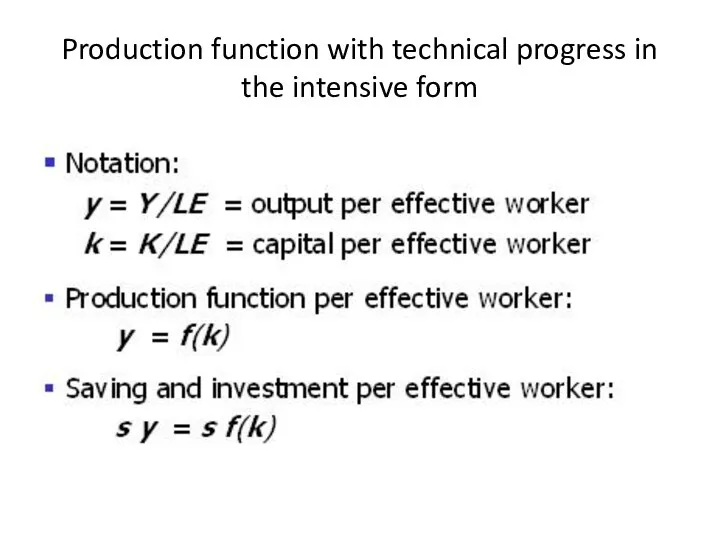Production function with technical progress in the intensive form