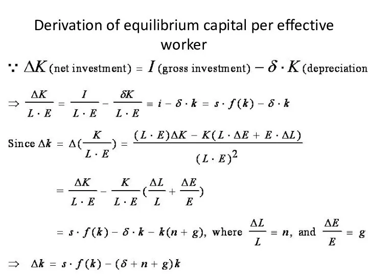 Derivation of equilibrium capital per effective worker