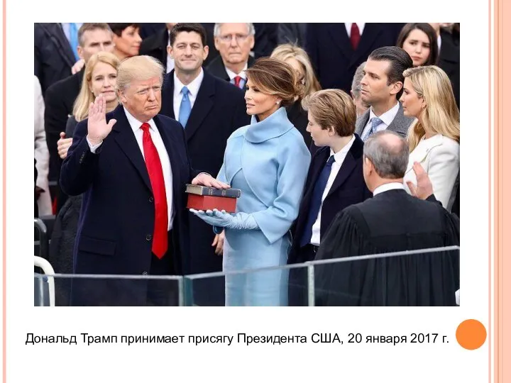 Дональд Трамп принимает присягу Президента США, 20 января 2017 г.