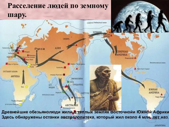 Расселение людей по земному шару. Древнейшие обезьянолюди жили в теплых землях Восточнойи