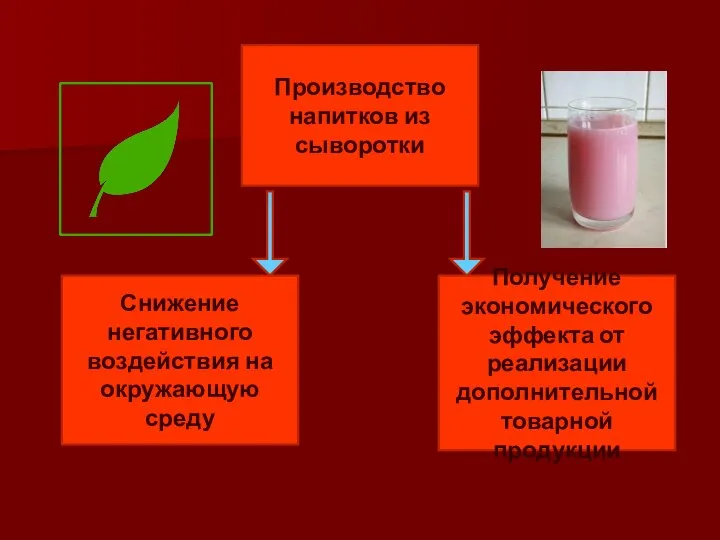 Производство напитков из сыворотки Снижение негативного воздействия на окружающую среду Получение экономического