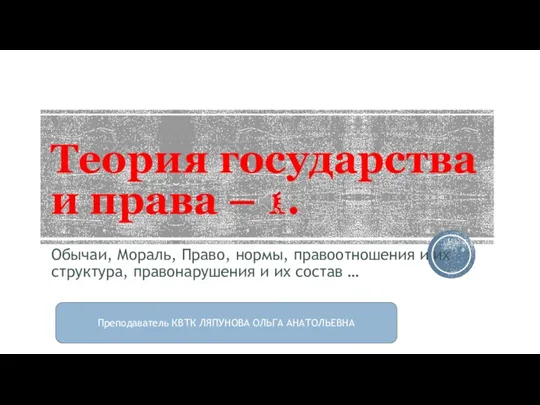 Теория государства и права – 1. Обычаи, мораль, право, нормы, правоотношения и